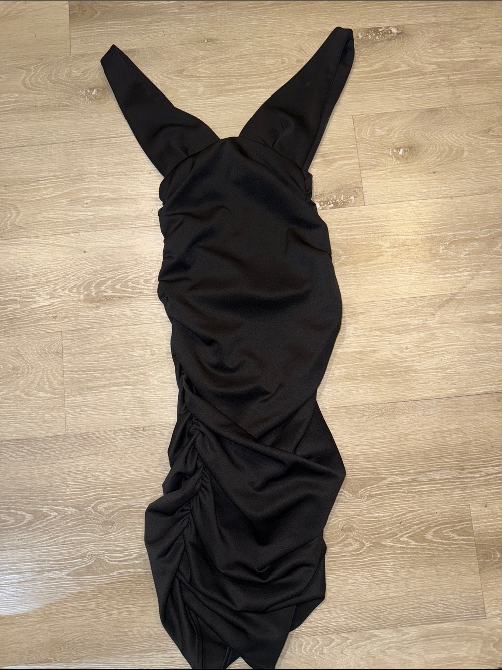 ASOS Black Ruched V-Neck Midi Dress